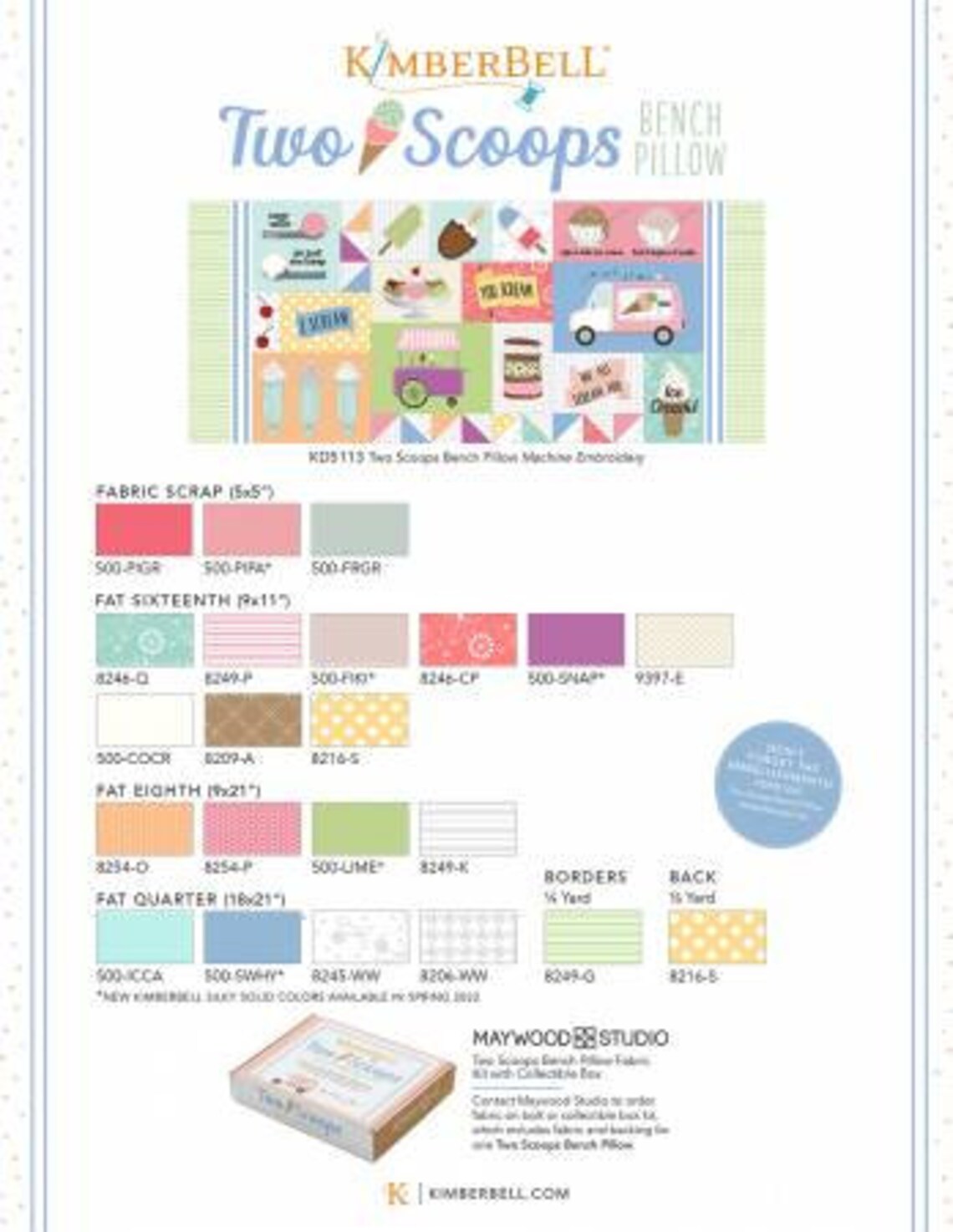 RETIRED!! KimberBell - Two Scoops Bench Pillow - Design CD, Embellishment & Fabric Kit