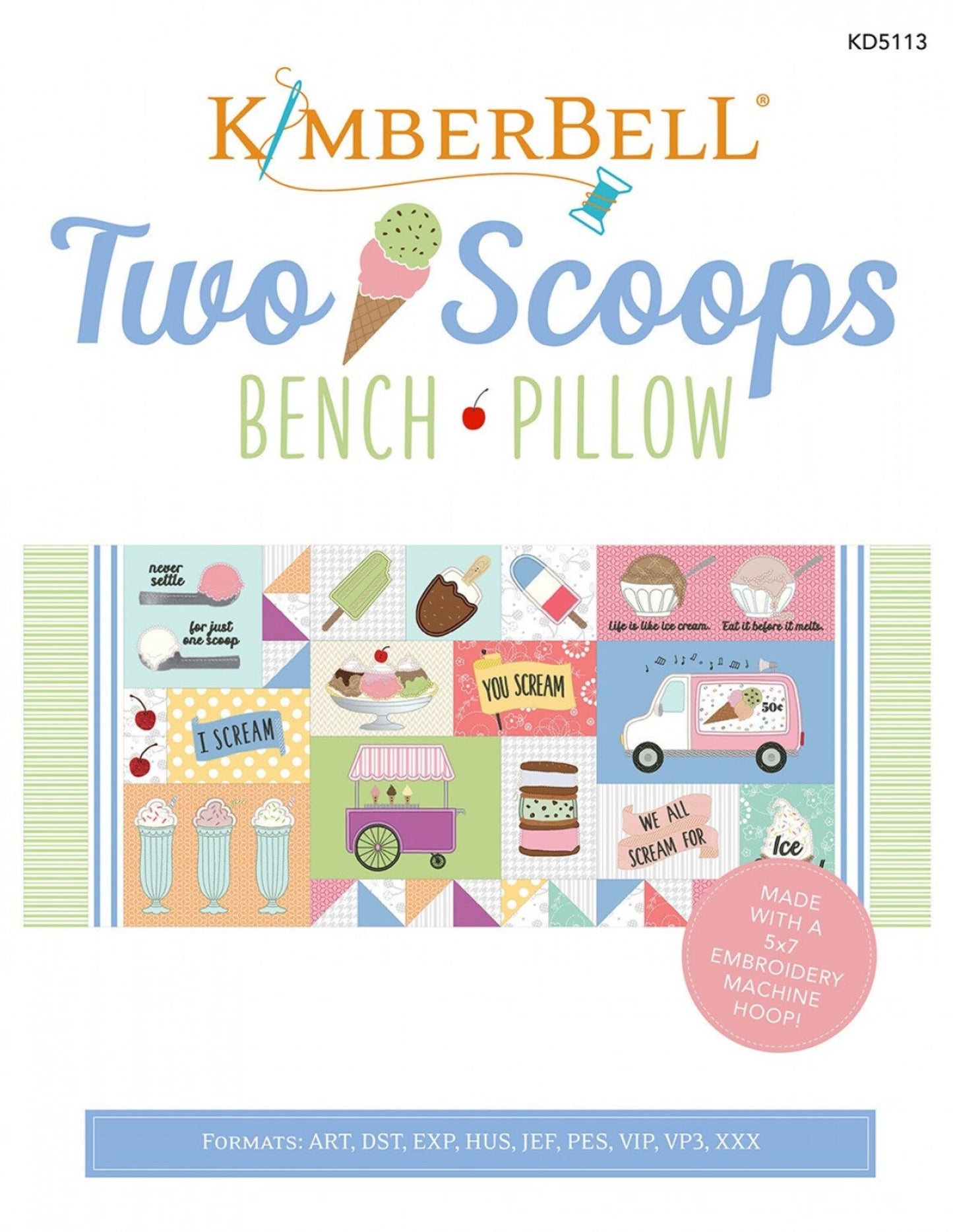 RETIRED!! KimberBell - Two Scoops Bench Pillow - Design CD, Embellishment & Fabric Kit
