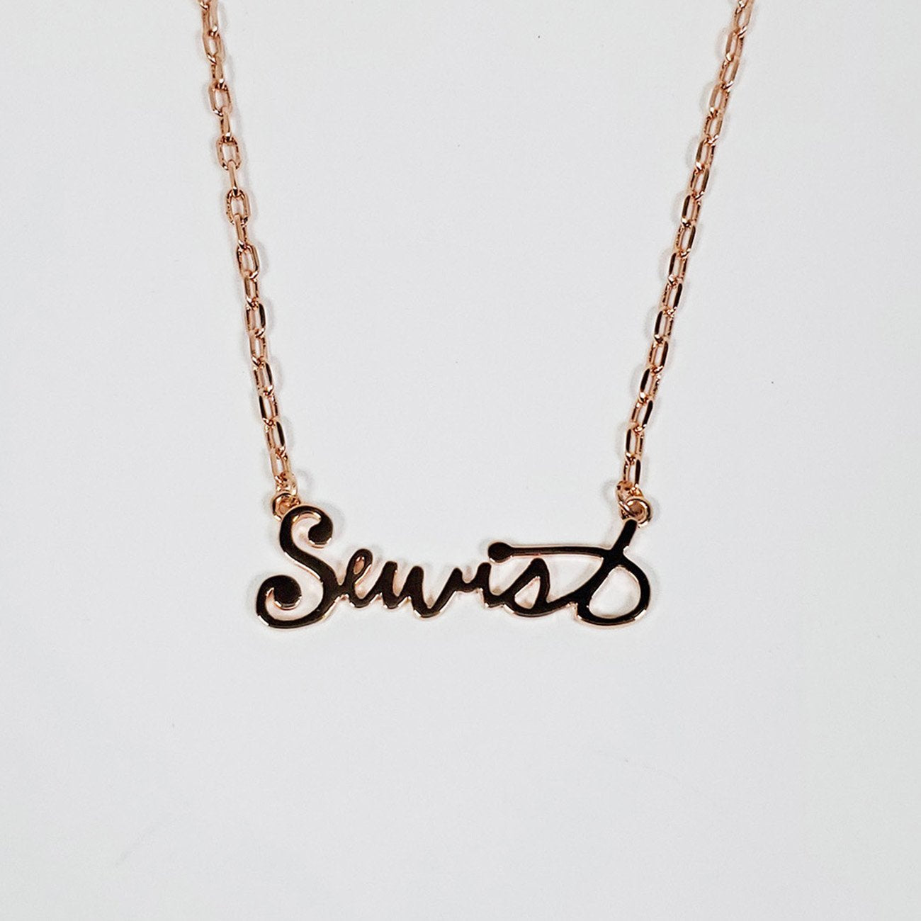 Sewist Script Necklace Rose Gold